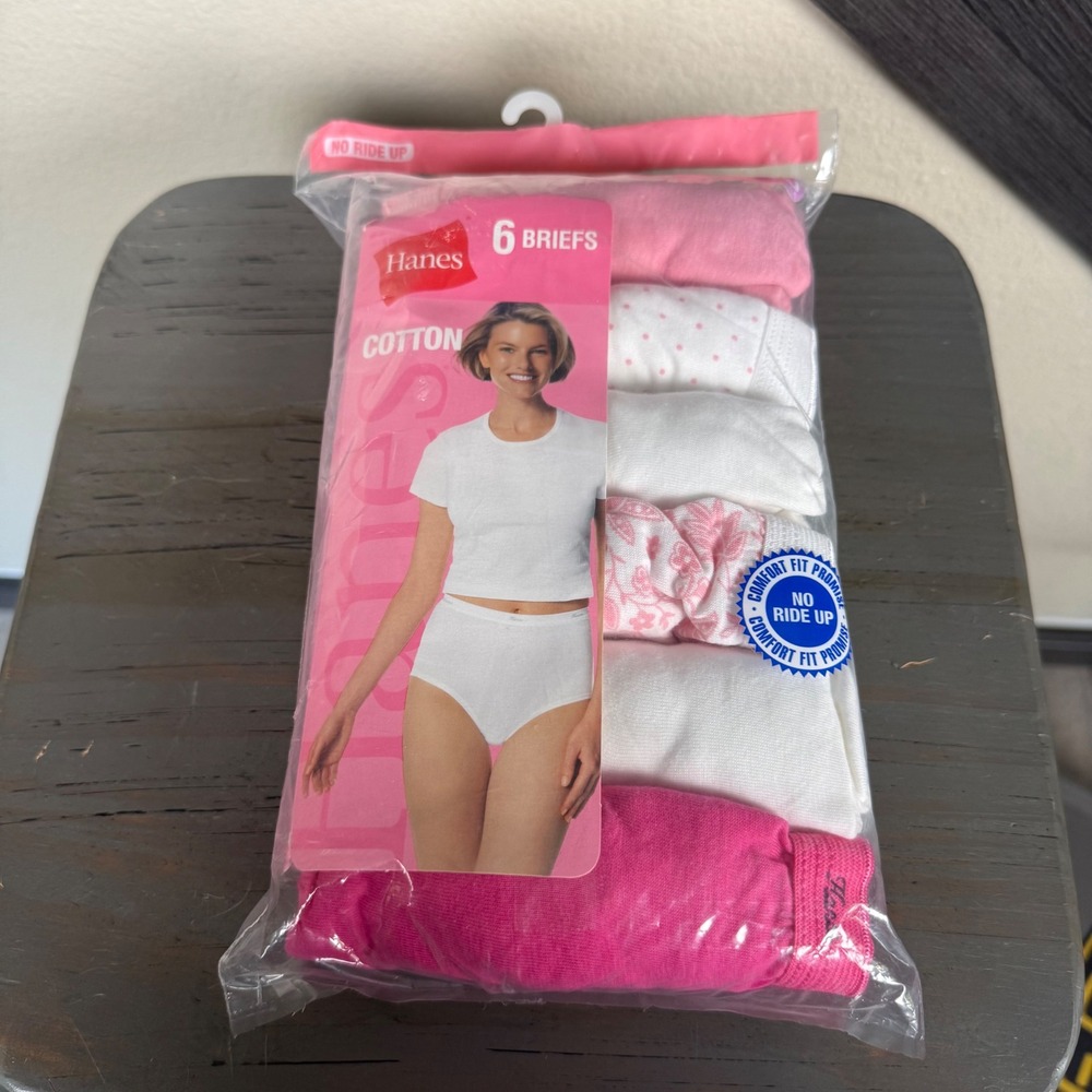 Hanes Vintage 2006 Women's Size 10 Cotton Briefs 6 Pack Pink White Deadstock
